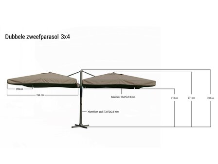 Dubbele zweefparasol | Sandy | 2x 300x400cm