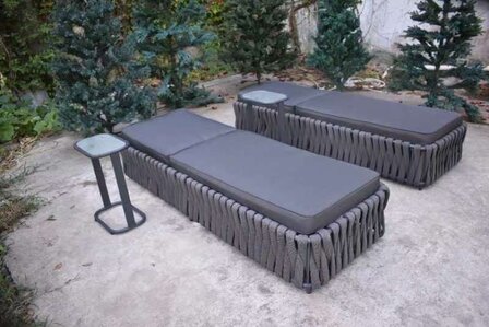 Ligbeddenset CORSICA - 2 x 1 persoons ligbed - Met 2 bijzettafels