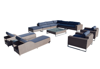 Loungeset 13-delig black wicker /navi blauwe kussens