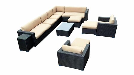 Loungeset HAVANA | 12-delig | Wicker | Zwart + cremekleurige kussens