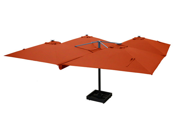 Vierdubbele zweefparasol | 4 doeken van 3x3m | Oranje