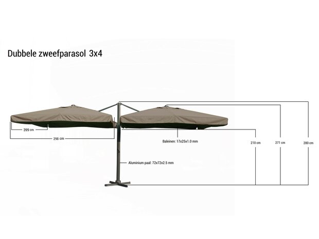 Dubbele zweefparasol | Sandy | 2x 300x400cm